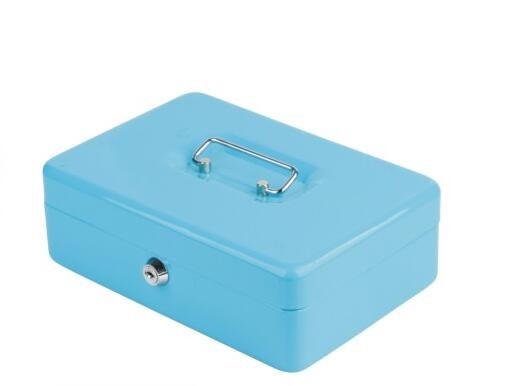 Factory Sales Blue Color 10" Metal Cash Box With Key Lock Money Coin Safe Box