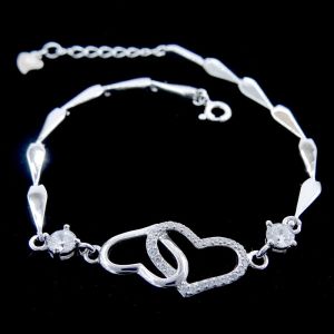 Quality Two Hearts Design Silver Cubic Zirconia Bracelet For Young Ladies for sale