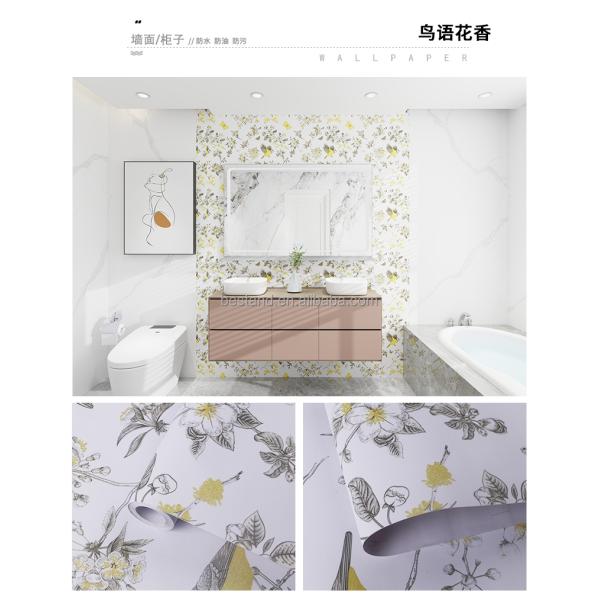 Fireproof Botanical Wallpaper Peel And Stick PVC Flower Wallpaper For Bathroom