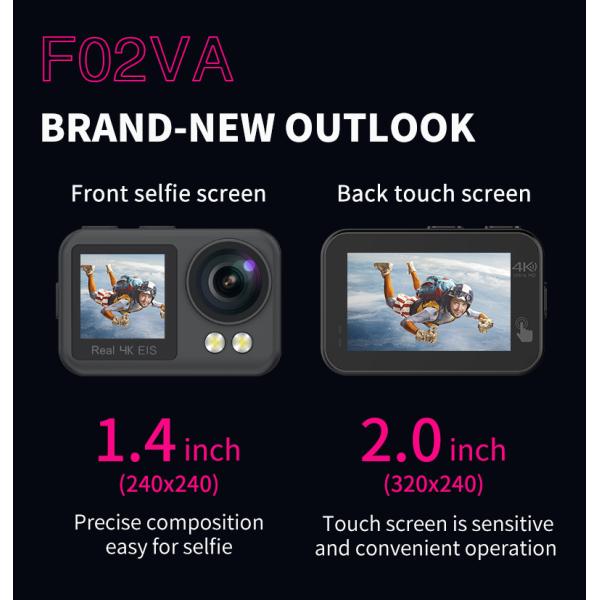 60fps 4K Wifi Action Camera Dual Screen 2.0" Underwater Long Battery Life