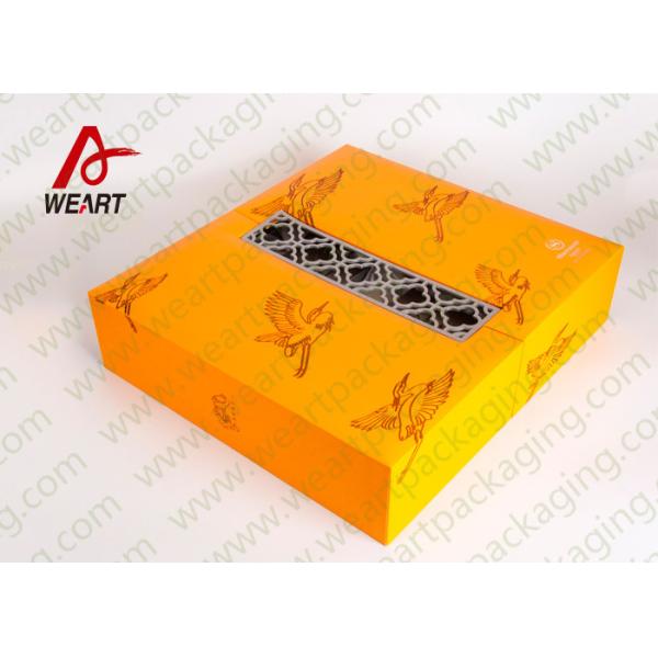 Yellow Fabric Personalised Gift Wrap Box , Special Printing Window Paper Box
