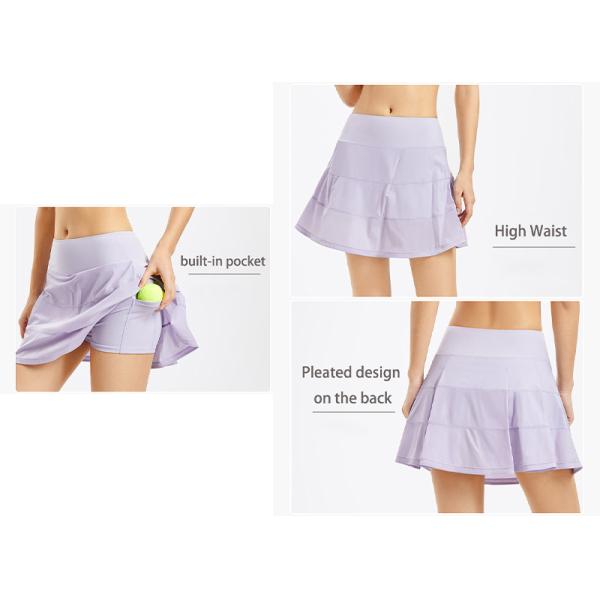 Purple High Waisted Pleated Golf Tennis Skirt for Women Built-in Pockets Shorts