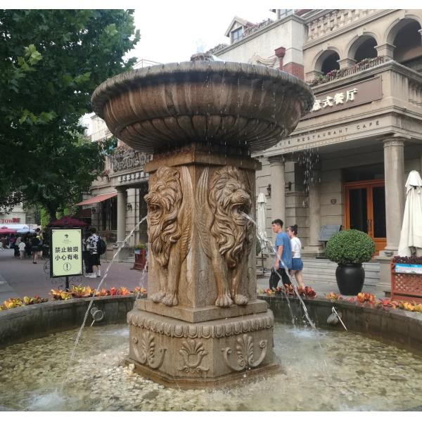 Garden water sandstone fountain with pool, china marble sculpture supplier