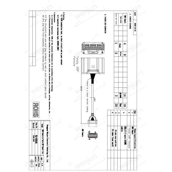 Female 20 Pin OBD2 Adapter Cable Practical Black Color For Automotive