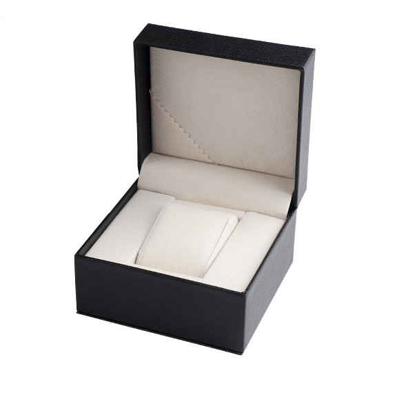 Black Leather Watch Boxes Hard Cardboard Gift Boxes 120x110x73mm Customized Logo