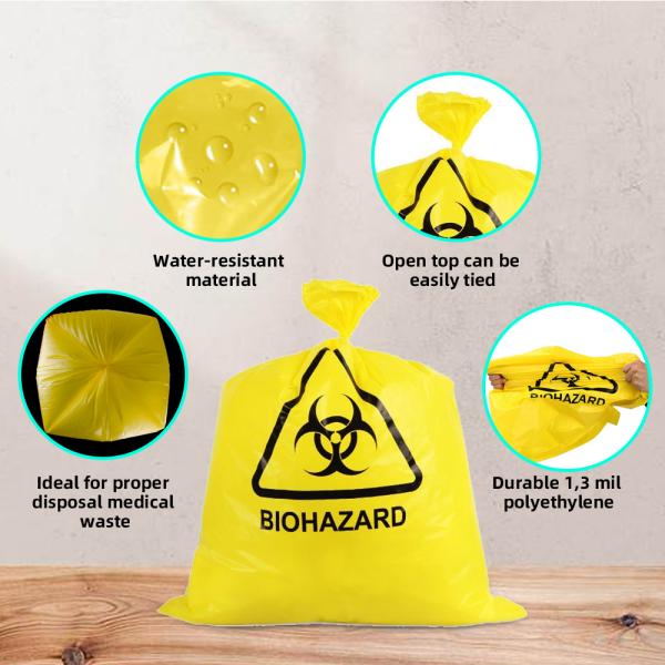 Disposable Yellow Clinical Waste Bags Biodegradable Medical Waste Yellow Bag