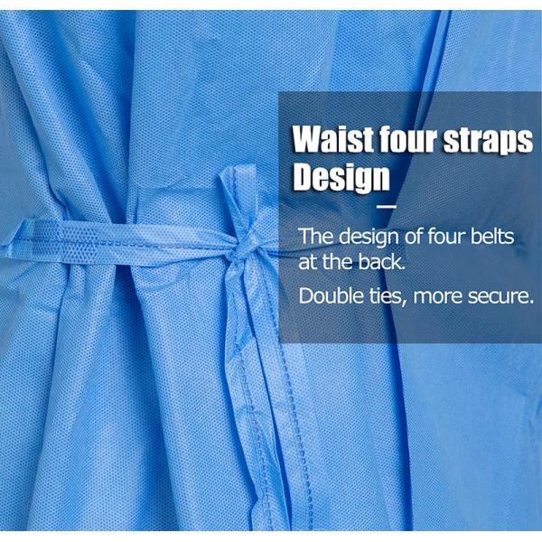 Blue Ultrasonic Seam Non Woven SMS Isolation Gowns Medical Reinforced Surgical Gown