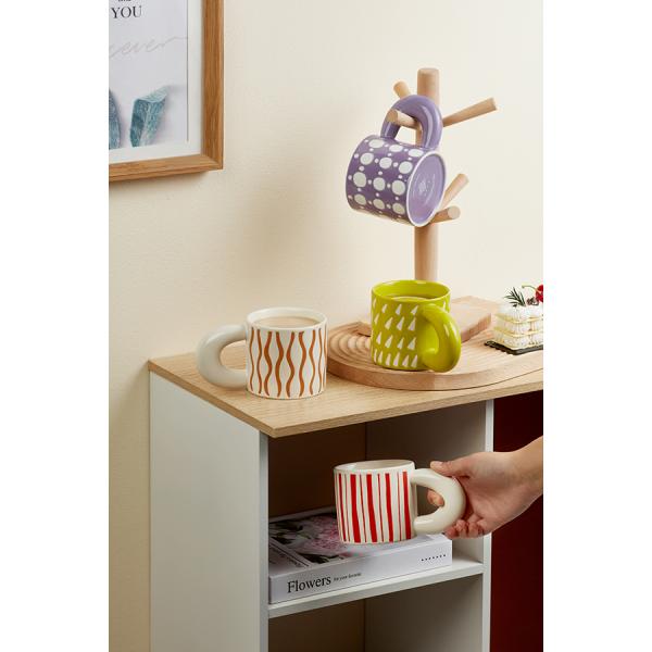 Ready To Ship In Stock Unique Handmade Ceramic Mugs Colorful Striped Pattern Tea Milk Porcelain Mug 3d