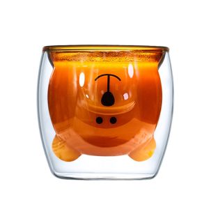 Quality Heat Resistant Bear Handmade 250ml Double Wall Glass Mug for sale