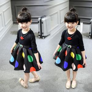 China 2016 Fashion Girl Colorful Kid's Black Dress long sleeve Bubble Style Dancing Dress on sale