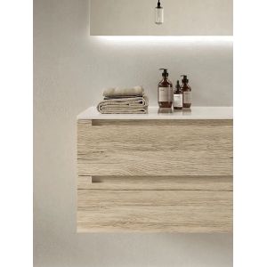 Quality Modern Wood Grain Bathroom Vanity Double Sink Bathroom Cabinet Customized for sale