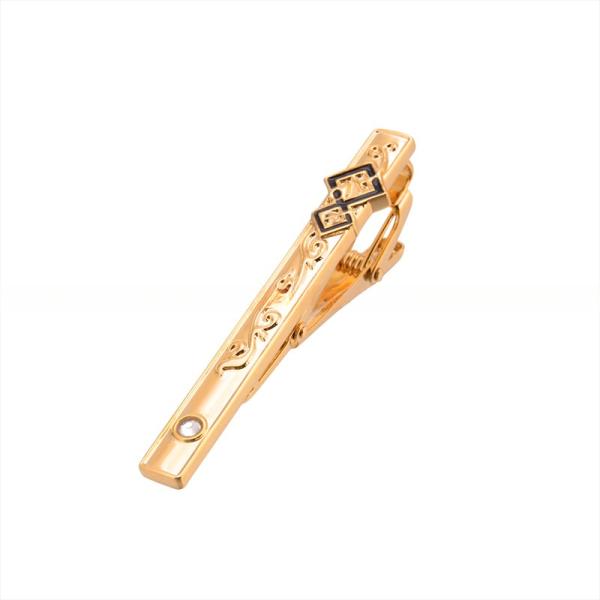 Invisible Setting Inlay Men'S Tie Bar Clip With IP Gold Plating Baked Enamel