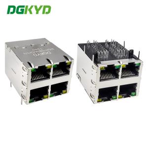 Quality RJ45 stacked interface 2X2 Ethernet socket with light strip shielding POE Gigabit connector DGKYD22Q277DB2A4DP068 (POE+) for sale