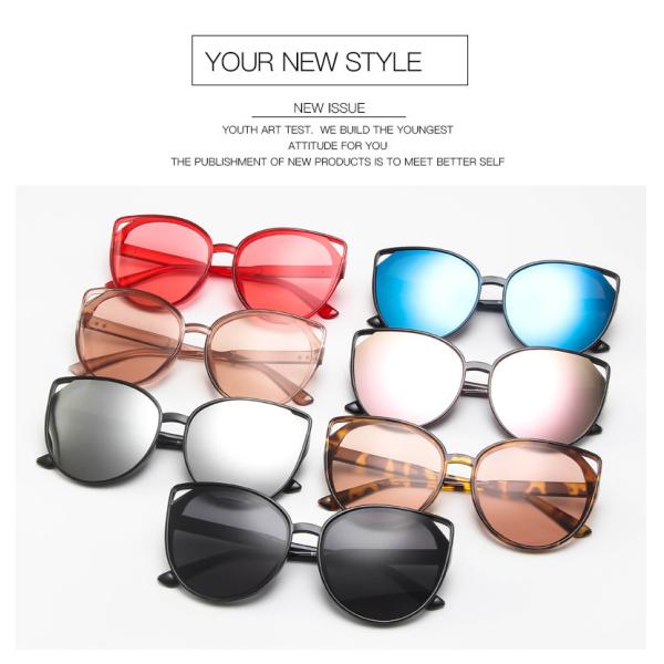 Female Silver Pink Lens Sunglasses Round Rose Gold Frame Retro Color Mirror Lens Glasses