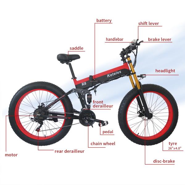 EU Quality 26x4.0 inch Fat Tire Folding E-Bike 1000W Motor 13AH Lithium Battery 21-Speed Electric Bike Dual Crown Downhill Fork