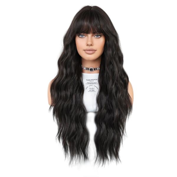 Fashion Long Body Wave Hair Natural Black Synthetic Wigs For Women