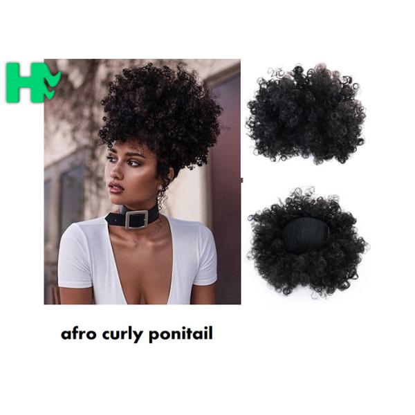 Buy Black Synthetic Hair Pieces , Afro Curly Human Hair Ponytail Extensions at wholesale prices