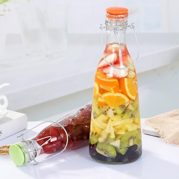 BPA Free 1000ml Glass Beverage Bottle With Clip Top Impact Resistance