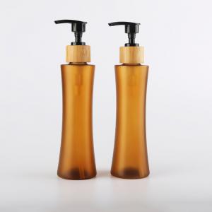 China Shampoo Amber bamboo cosmetic packaging plastic bamboo pump bottle frosted 6oz 180ml on sale