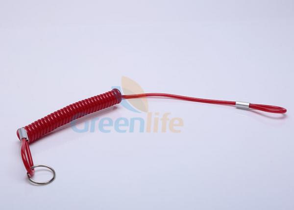 Buy Custom Size Red Plastic Coil Lanyard Leash Swiveling Loop With Metal Crimp at wholesale prices