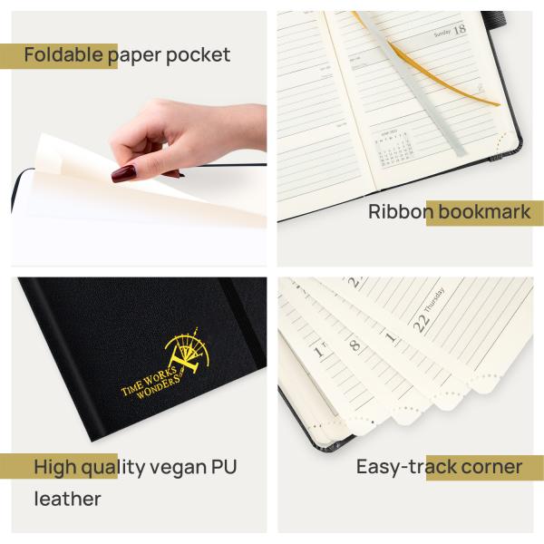 4.25" X 6.75" Mini Weekly Planner Black Hardcover Case Bound For 2023