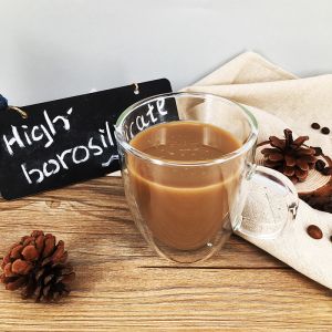 Round Christmas Drinking Glasses , Customized Latte Double Layer Glass Cup