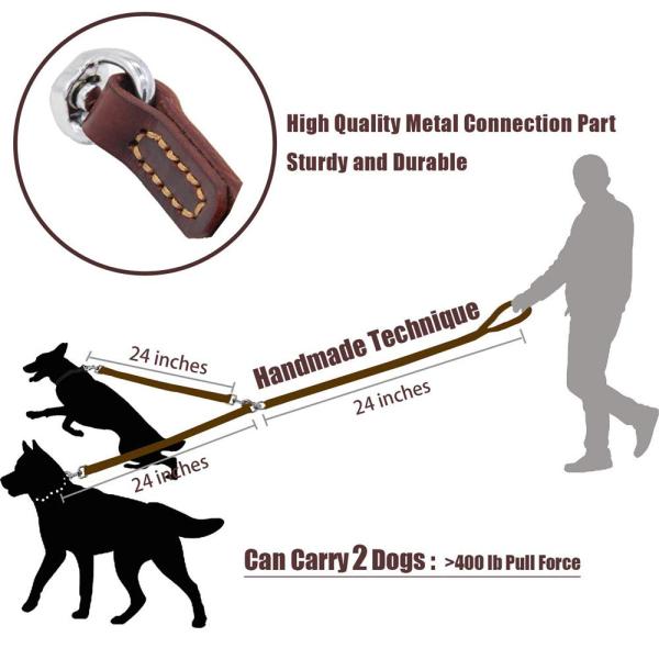 3 Way Handmade Dog Leather Leashes For 3 Dogs 360° Swivel Rotate Freely