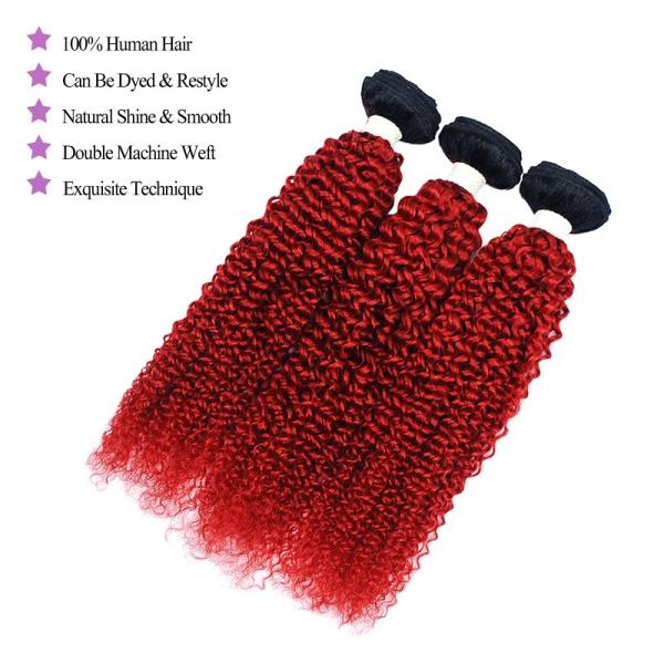 #T1B/Red Kinky Curly Remy Human Hair Bundles Sew In Weave Bundles Brazilian Bundle Deals
