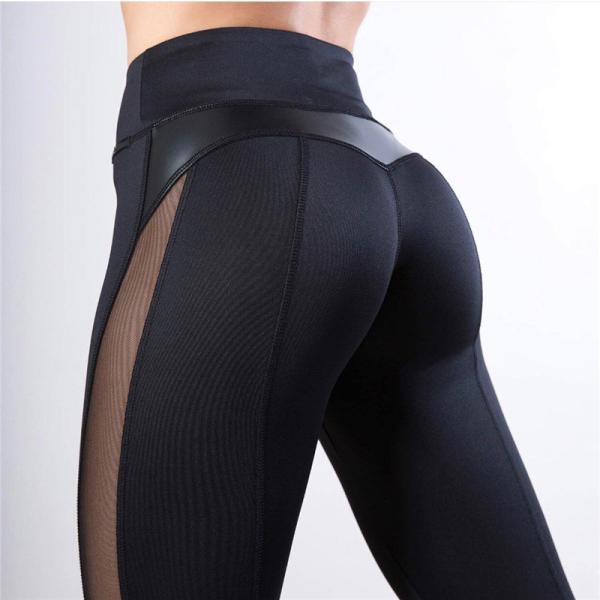 Women Skinny Leggings Black Yoga Sport Pants Pu Leather Patchwork Lady Jogging Pants