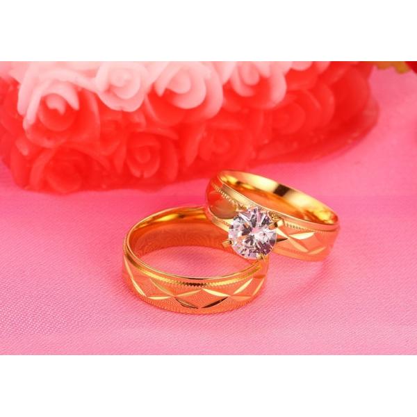 Invisible Setting Gold Plated CZ Inlay Stainless Steel Wedding Rings 6mm For Men Women
