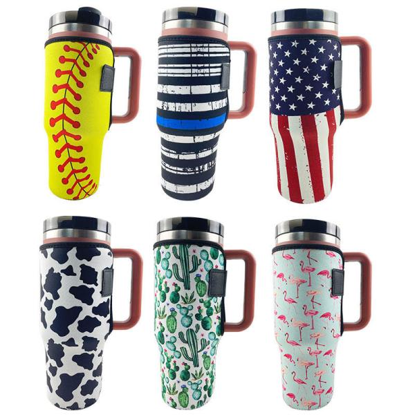 Custom Sublimation Printing 40oz Handle Tumbler Cup Sleeve Neoprene 40oz