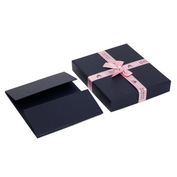 Navy Blue Collapsible Rigid Paper Gift Box 24*20*10cm With Ribbon Decor