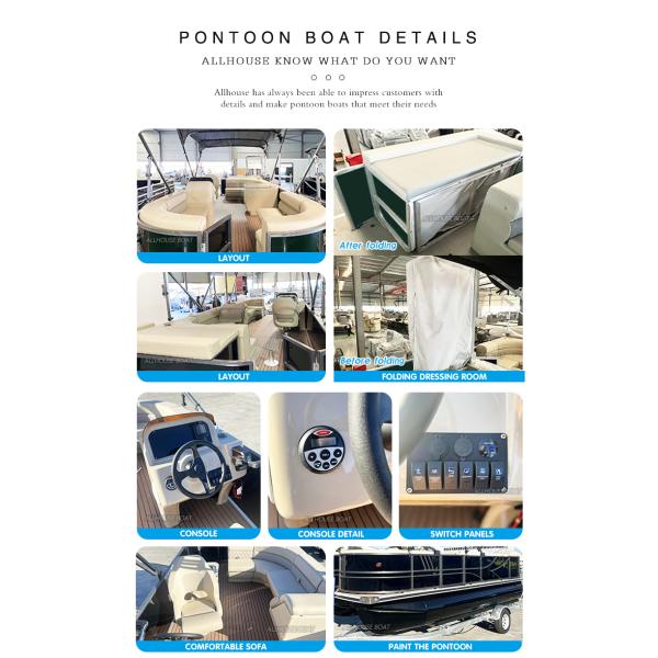 Luxurious Design Aluminium Pontoon Boat 19 Ft 6-8 People For Leisurely Cruising