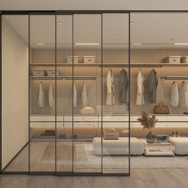 Slim Aluminium Internal Sliding Doors 8mm Glass Accordion Doors