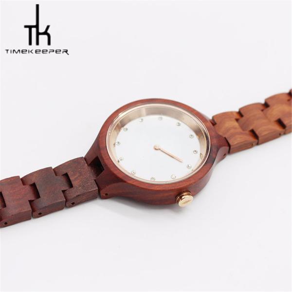 Ladies Red Sandal Wooden Wrist Watch 38mm Diameter White Dial Art