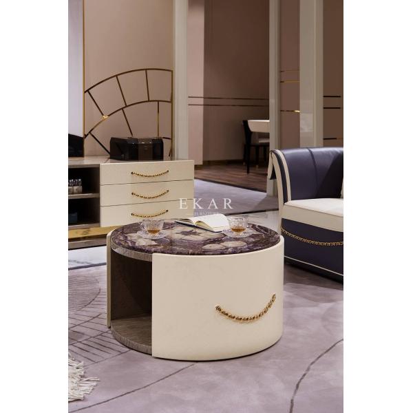 Marble Top Modern Luxury Living Room Furniture Round Coffee Table W005H2