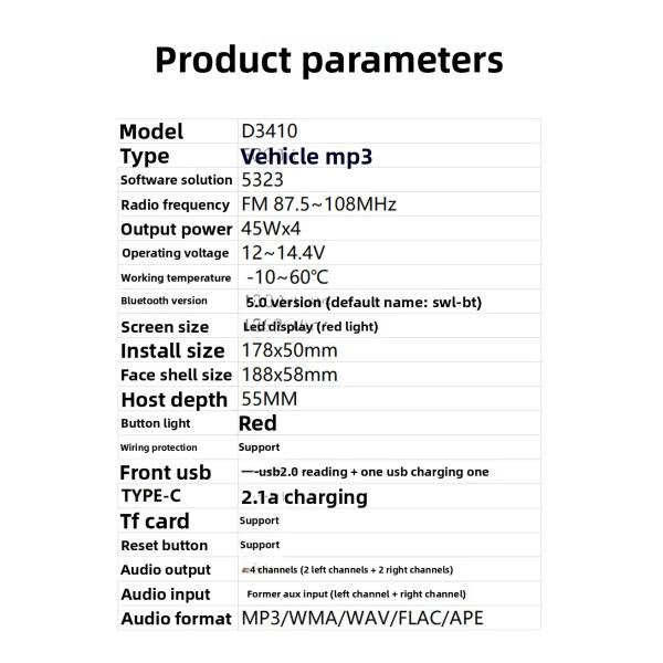 Creatall Cross-Border Exclusive Multi-Function Universal Car MP3 Player 1-Year for Bluetooth U Disk Card Lossless Music USB