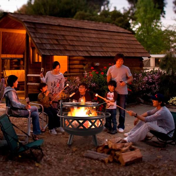 Outdoor 30'' Heavy Duty Barbecue Fire Pit BBQ Grill Firepit Bowl With Spark