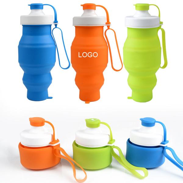 Silicone outdoor sports folding water bottle 530ml food grade silicone logo customized