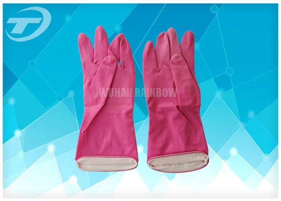 100% Natural Latex Household Gloves With Dipped Flocklined Washing Rubber Gloves