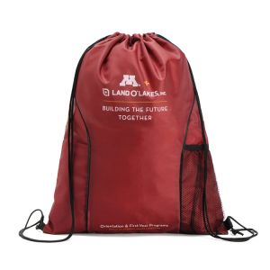 Quality Custom Printed 190T Nylon Red Gym Drawstring Packaging Bags for sale