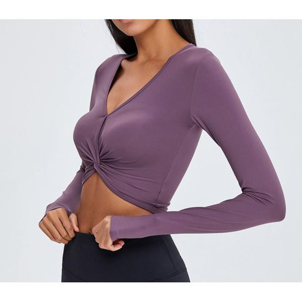 Sexy Kink V Neck Workout Tops Exposed Nude Ladies Sports Top