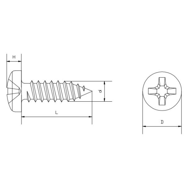 316 Stainless Steel Screw Round Head Phillips Drive 3/16 Tapping ANSI Standard