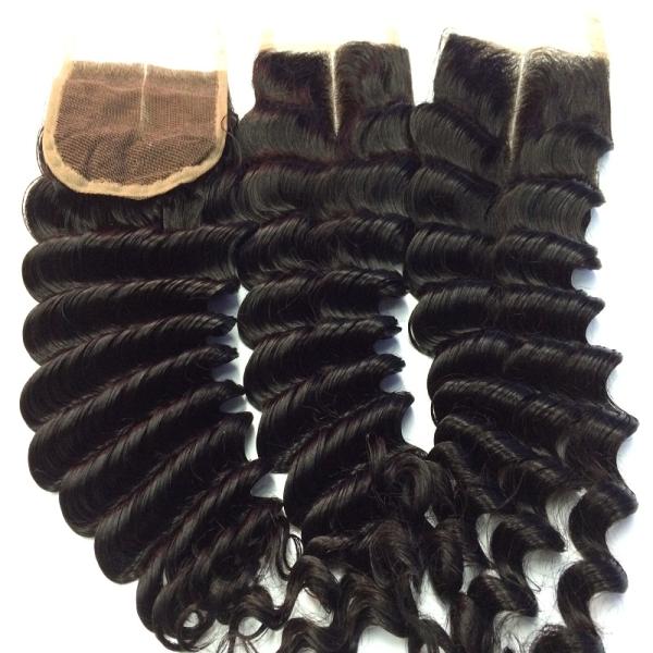 Africa Hot Unprocessed 100% Brazilian Virgin Hair Weavon Premium Quality New Deep Wave With Middle Part Closure