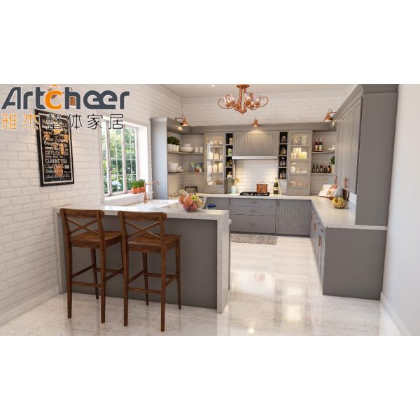 Cream Color Modern Kitchen Cabinets with Plywood Carcase and Solid Surface Countertop