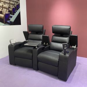 Contemporary Leather Power Recliner Adjustable Headrest Gray