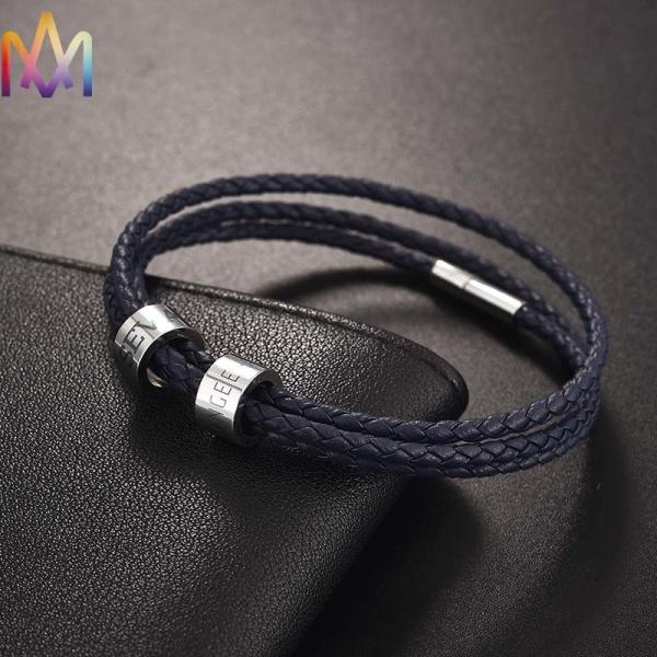 fadeless 19cm 21cm Mens Leather Beaded Bracelets