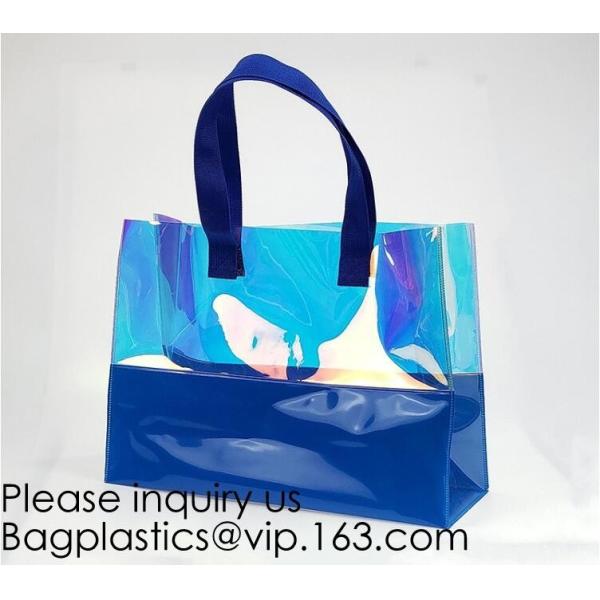 Vinyl Transparent PVC Gusset Bag Plastic Tote Shopping Bag For Packaging TPU Laser Makeup Handbag PVC Cosmetic Shopping