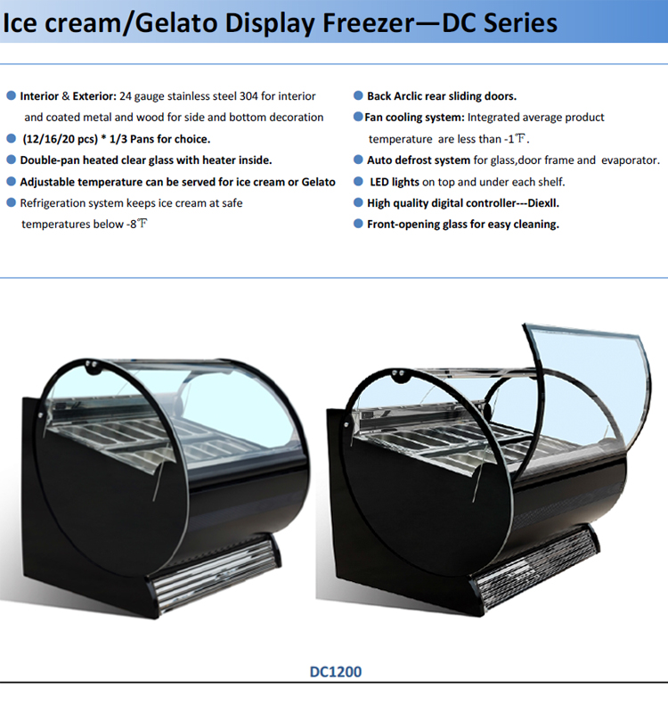 Single Temperature 20 Trays Ice Cream Upright Display Freezer 1000L