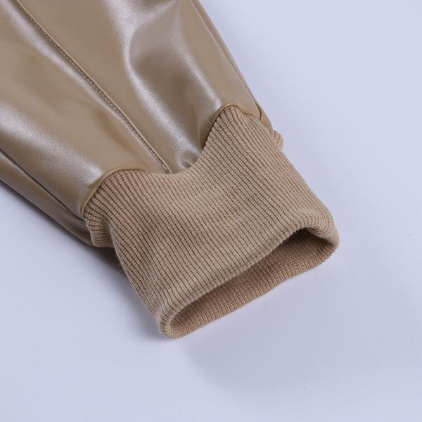Slim Women's High Waisted Leather Pants Temperament Ribbing Splicing